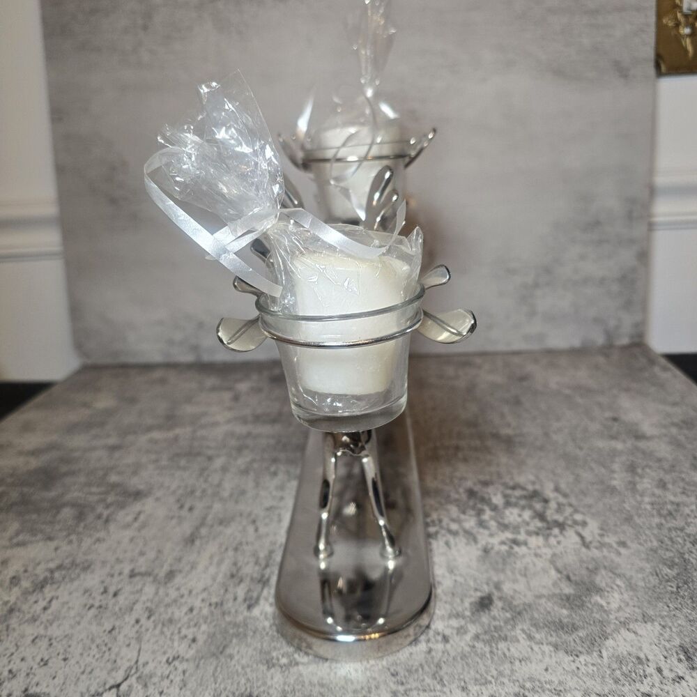 Pottery Barn Three Leaping Reindeer and Glass Votive Candle Holder Christmas - Picture 4 of 7